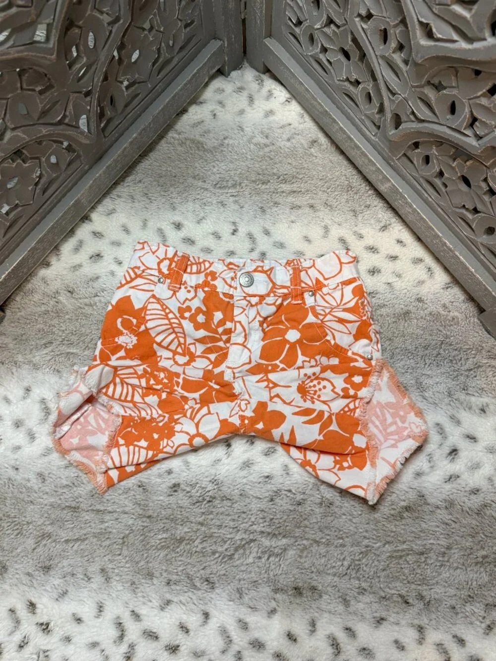 Gymboree orange white floral jean shorts girls 4T Hawaiian summer vacation